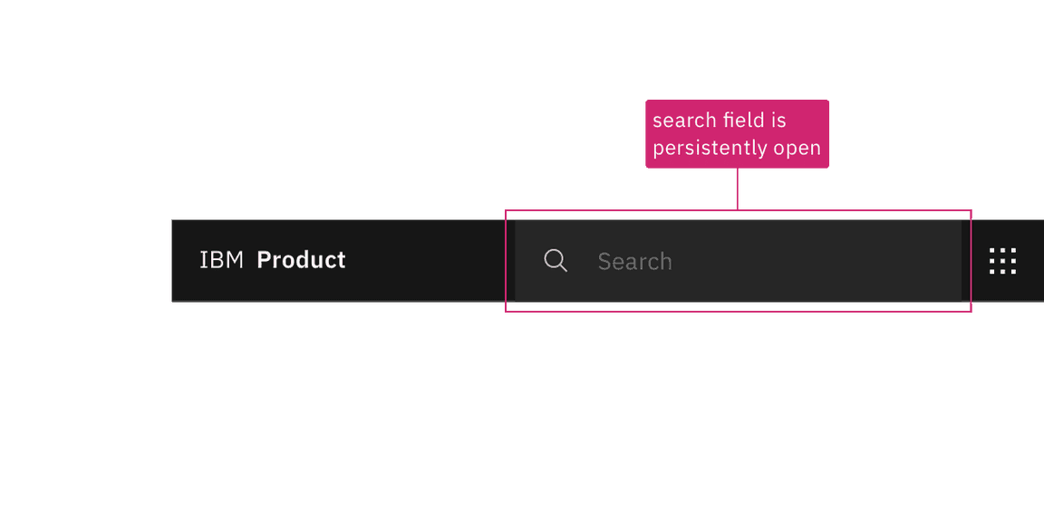 an annotation stating the search bar is persistently expanded an annotation stating the search bar is persistently expanded
